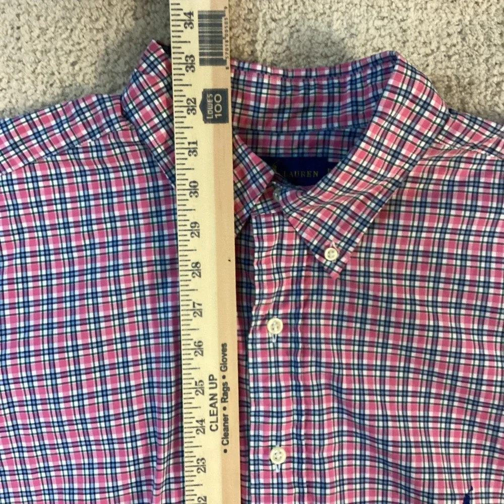 Polo Ralph Lauren Mens‎ Pink Blue Plaid Button Down Shirt Classic Fit Cotton XL